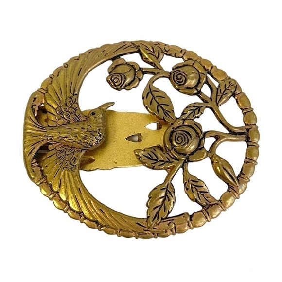 Vintage Bird Fur Clip Brass Gold Tone Floral Roses Hunger Games Katniss Style